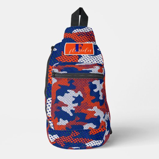 Florida Swamp Gator Blue & Orange Camo  スリングバッグ (正面)