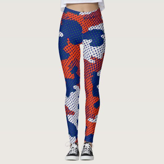 Florida Swamp Gator Blue & Orange Camo  レギンス (正面)