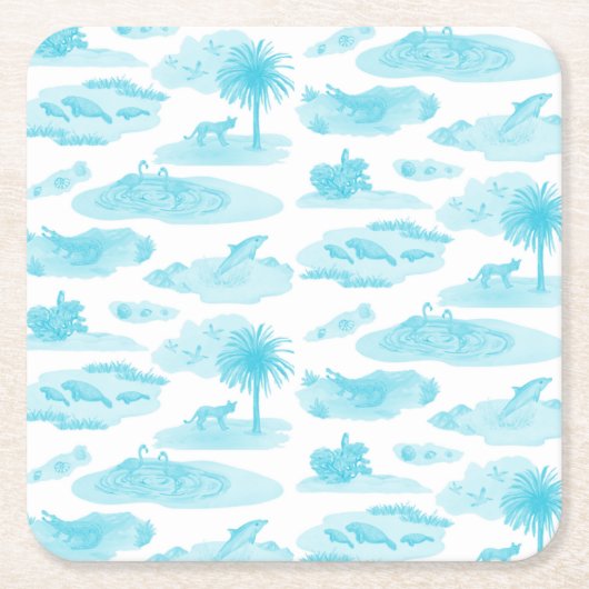 Florida Toile Coaster (Turquoise) スクエアペーパーコースター (正面)