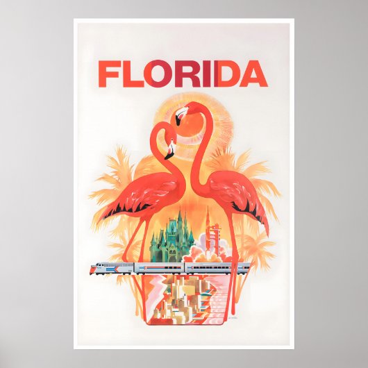 Florida Travel Poster Flamingo Art Print ポスター (正面)