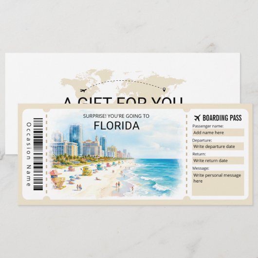 Florida Trip Boarding Pass Ticket 招待状 (正面/裏面)