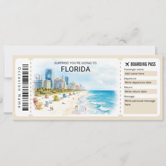 Florida Trip Boarding Pass Ticket 招待状 (正面)