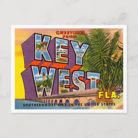 Florida Vintage Travel鍵ウェストからの挨拶 ポストカード (正面)