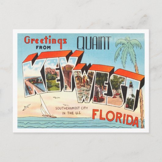 Florida Vintage Travel鍵ウェストからの挨拶 ポストカード (正面)