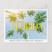 Florida Wedding Save the Date Palm Tree Retro ポストカード (正面)