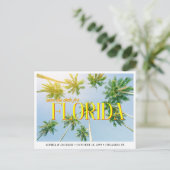 Florida Wedding Save the Date Palm Tree Retro ポストカード (スタンド正面)