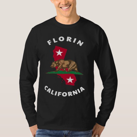 Florin California CA Flag and Bear Badge Souvenir Tシャツ (正面)
