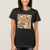 Florist Roses Pattern Illustration Flowers Leaf Wo Tシャツ (正面)