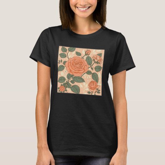 Florist Roses Pattern Illustration Flowers Leaf Wo Tシャツ (正面)