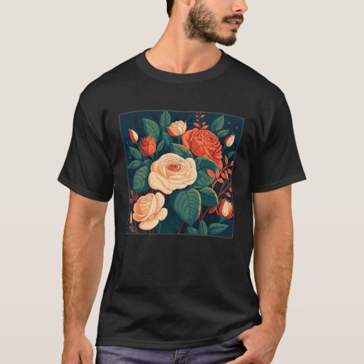 Florist Roses Pattern Illustration Flowers Leaf Wo Tシャツ (正面)