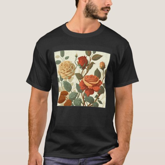 Florist Roses Pattern Illustration Flowers Leaf Wo Tシャツ (正面)