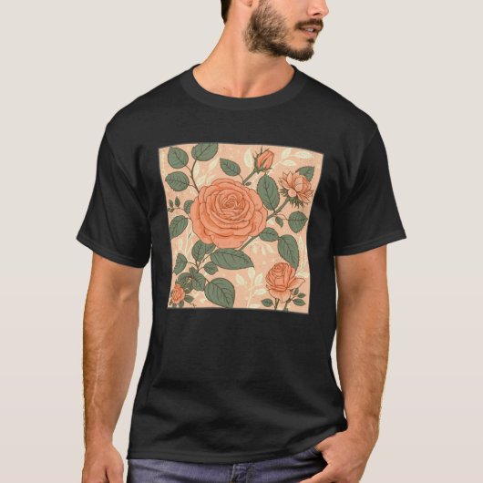 Florist Roses Pattern Illustration Flowers Leaf Wo Tシャツ (正面)