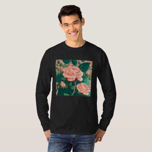 Florist Roses Pattern Illustration Flowers Leaf Wo Tシャツ (正面フル)