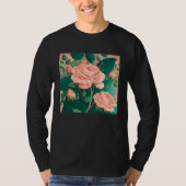 Florist Roses Pattern Illustration Flowers Leaf Wo Tシャツ (正面)