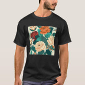 Florist Roses Pattern Illustration Flowers Leaf Wo Tシャツ (正面)