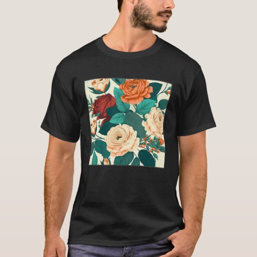 Florist Roses Pattern Illustration Flowers Leaf Wo Tシャツ (正面)