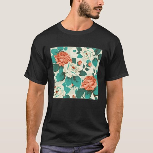 Florist Roses Pattern Illustration Flowers Leaf Wo Tシャツ (正面)