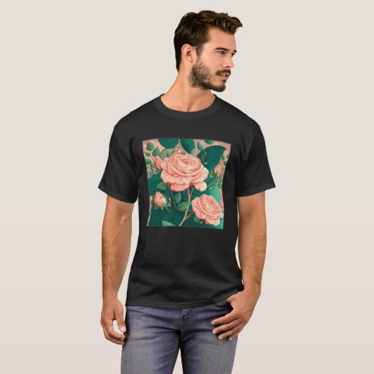Florist Roses Pattern Illustration Flowers Leaf Wo Tシャツ (正面フル)