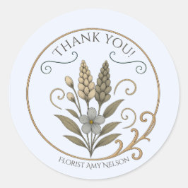 Florist vintage floral, thank you label-sticker ラウンドシール