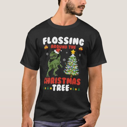 Flossing Around The Christmas Tree-Dinosaur Rex Ch Tシャツ (正面)