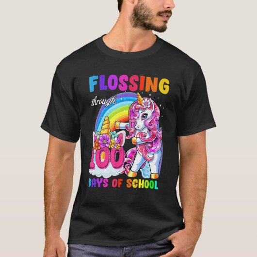 Flossing Through 100 Days Of School Flossing Unico Tシャツ (正面)