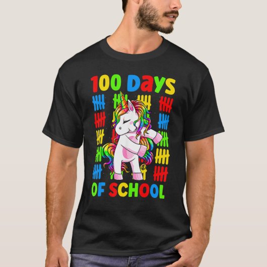 Flossing Unicorn 100 Day Of School 100 Days Smarte Tシャツ (正面)