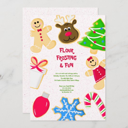 Flour Frosting Fun Kids Cookie Exchange Party 招待状 (正面/裏面)