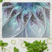 Flourish Abstract Modern Fractal Flower With Blue キッチンタオル (折り畳み)