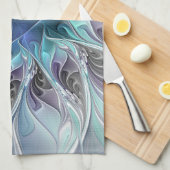 Flourish Abstract Modern Fractal Flower With Blue キッチンタオル (四つ折り)