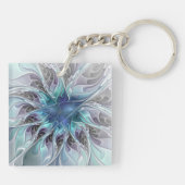 Flourish Abstract Modern Fractal Flower With Blue キーホルダー (裏面)