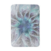 Flourish Abstract Modern Fractal Flower With Blue バスマット (正面縦)