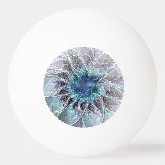 Flourish Abstract Modern Fractal Flower With Blue 卓球ボール (正面)