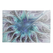 Flourish Abstract Modern Fractal Flower With Blue 枕カバー (裏面)