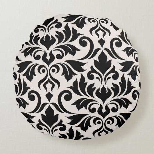Flourish Damask Art I 2Way Black + Cream ラウンドクッション (正面)