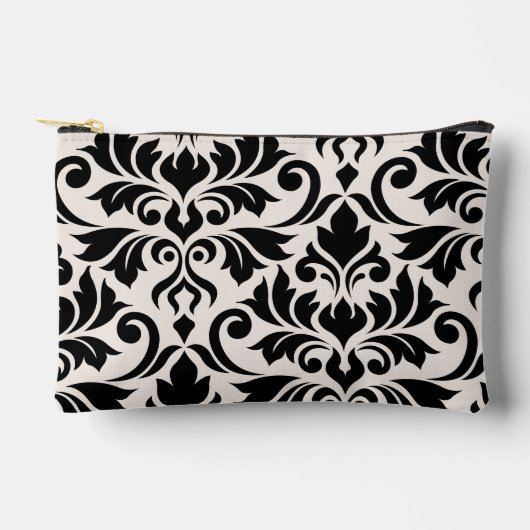 Flourish Damask Art I Black on Cream アクセサリーポーチ (正面)