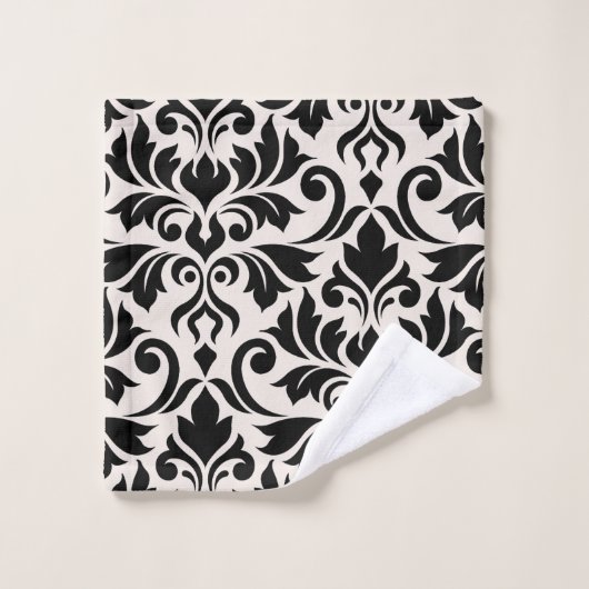 Flourish Damask Art I Black on Cream ウォッシュタオル (ウォッシュタオル)