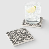 Flourish Damask Art I Black on Cream ストーンコースター (横)