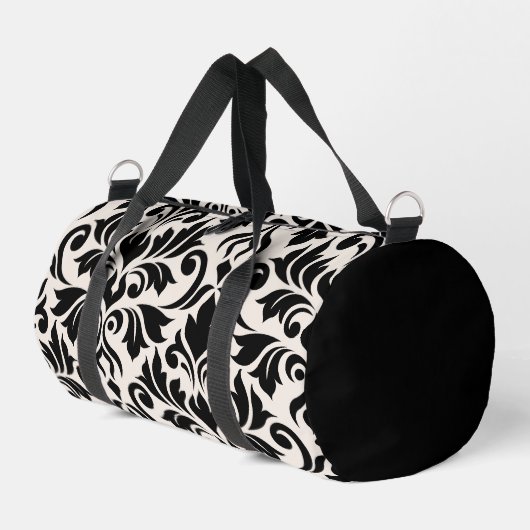 Flourish Damask Art I Black on Cream ダッフルバッグ (左コーナー)