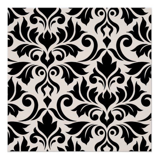 Flourish Damask Art I Black on Cream ポスター (正面)