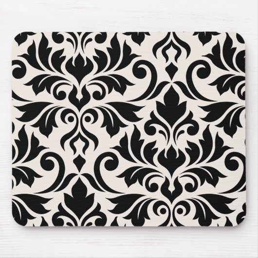 Flourish Damask Art I Black on Cream マウスパッド (正面)