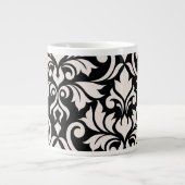 Flourish Damask Art I Cream on Black ジャンボコーヒーマグカップ (正面)