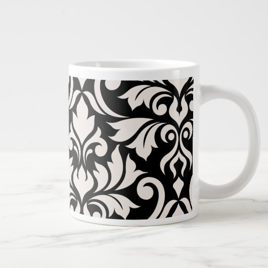 Flourish Damask Art I Cream on Black ジャンボコーヒーマグカップ (右)