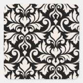 Flourish Damask Art I Cream on Black スクエアシール (正面)