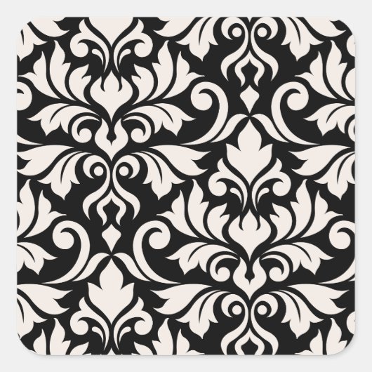 Flourish Damask Art I Cream on Black スクエアシール (正面)