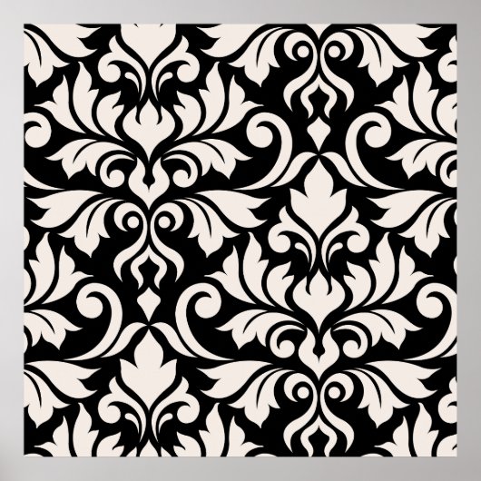 Flourish Damask Art I Cream on Black ポスター (正面)