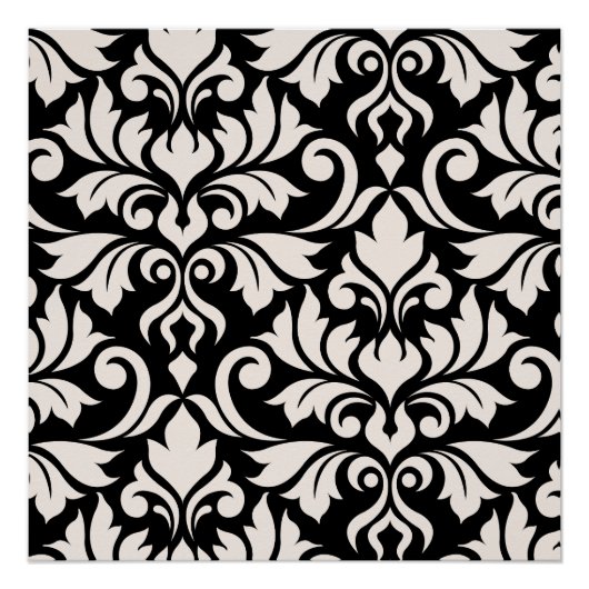 Flourish Damask Art I Cream on Black ポスター (正面)