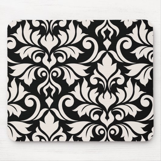Flourish Damask Art I Cream on Black マウスパッド (正面)