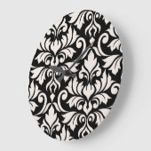 Flourish Damask Art I Cream on Black ラージ壁時計 (傾斜)