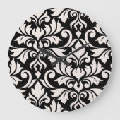 Flourish Damask Art I Cream on Black ラージ壁時計 (正面)