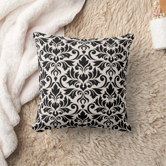 Flourish Damask Big Pattern Black on Cream クッション (ブランケット)